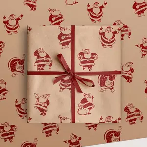 Retro Santa Eco Gift Wrapping Paper: Recycled Kraft Brown