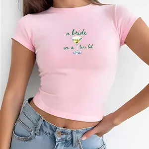 A Bride In A Tini Bit St Patrick's Day Baby Tee, Martini Bachelorette Party Tee, Martini Bride Shirt, Gift For Bridesmaid, Trendy Y2K Bride Tee