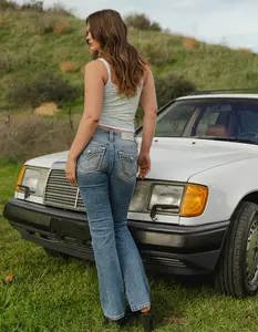 MISS ME Border Pocket Womens Mid Rise Bootcut Jeans