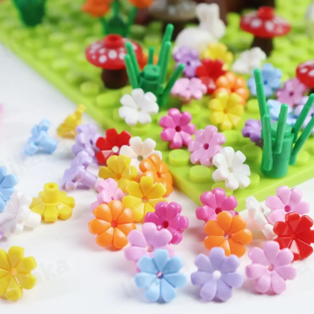 100PCS MOC colorsful Flower Building Blocks DIY Beautiful Gardens Bricks Toys City Tree House Scene Plants Accessories for Girls