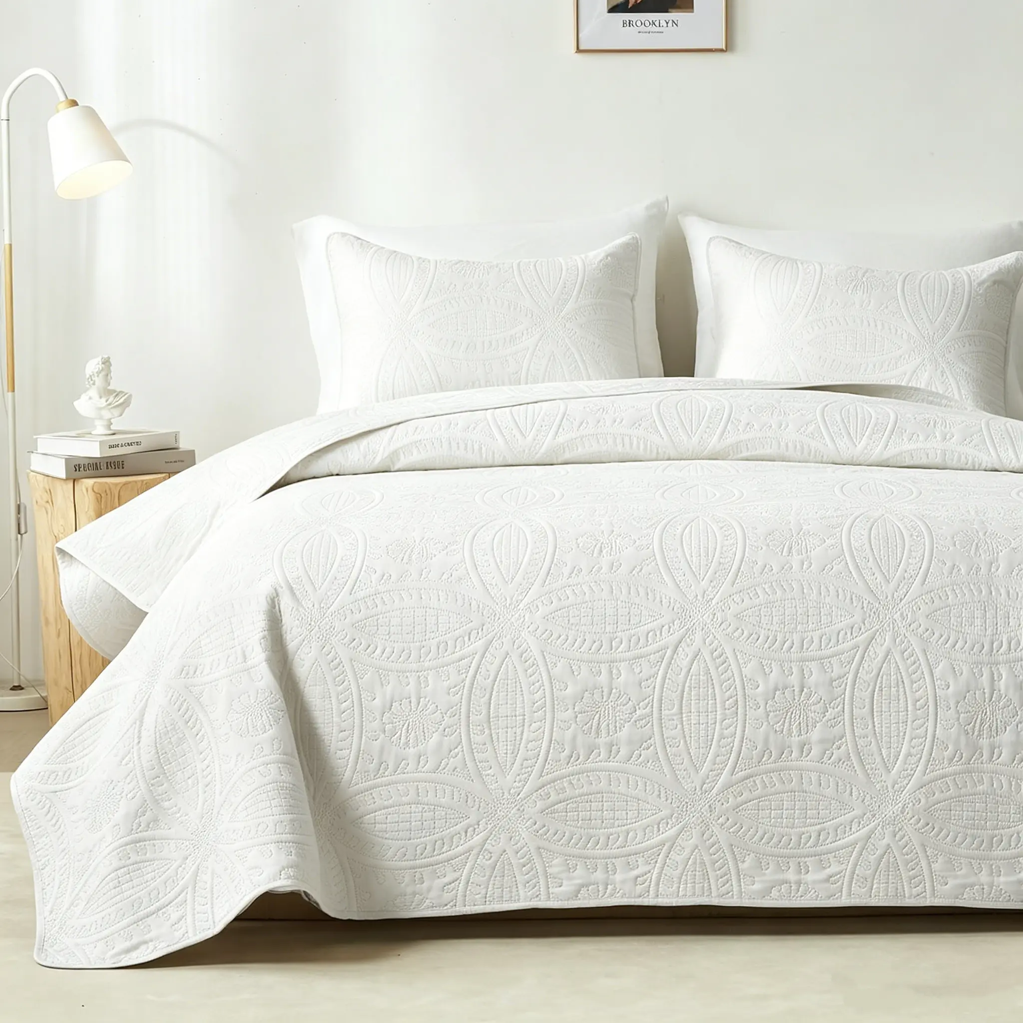 【Summer Sales Deals】Modern 3-Piece Ultrasonic Press Bedding Set with Coin Motif - Cozy, Soft, Breathable, Wrinkle-Free Quilted Home Bedding Set, Cozy Bedding Set