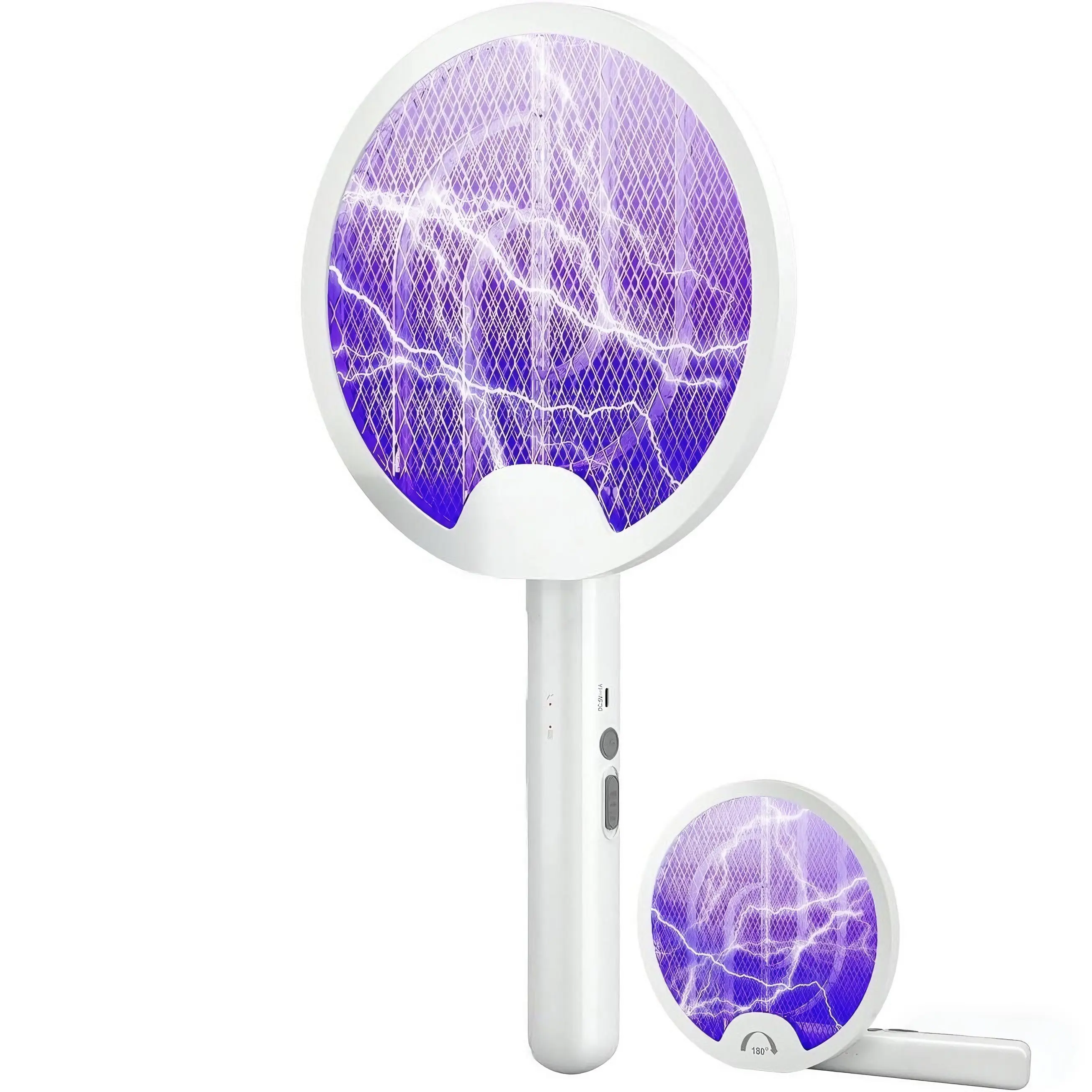 Foldable Electric Fly Swatter, Modern Bug Zapper with 180° Rotatable Head, 4000V USB-C Rechargeable Electronic Mosquito Zapper for Home & Patio