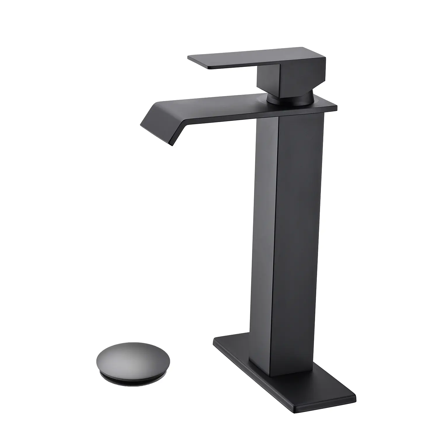 Waterfall Spout Bathroom Sink Faucet Single Handle Lavatory Vanity Tap with Pop-Up Drain No Overflow, Modern Chrome Finish, Deck Mount, 1-Hole Installation, for Bathroom Vanity Sink Basin, Home Improvement, Home Furniture and Household Product