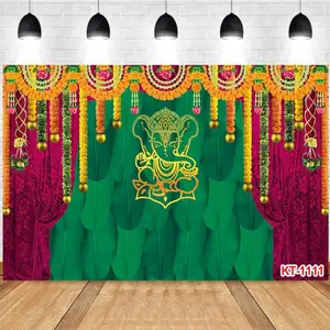 Photography Background Ganesha Decoration Color Curtains Traditional Patterns Ethnic Culture Indian Theme Event Photo Studio Backdrop