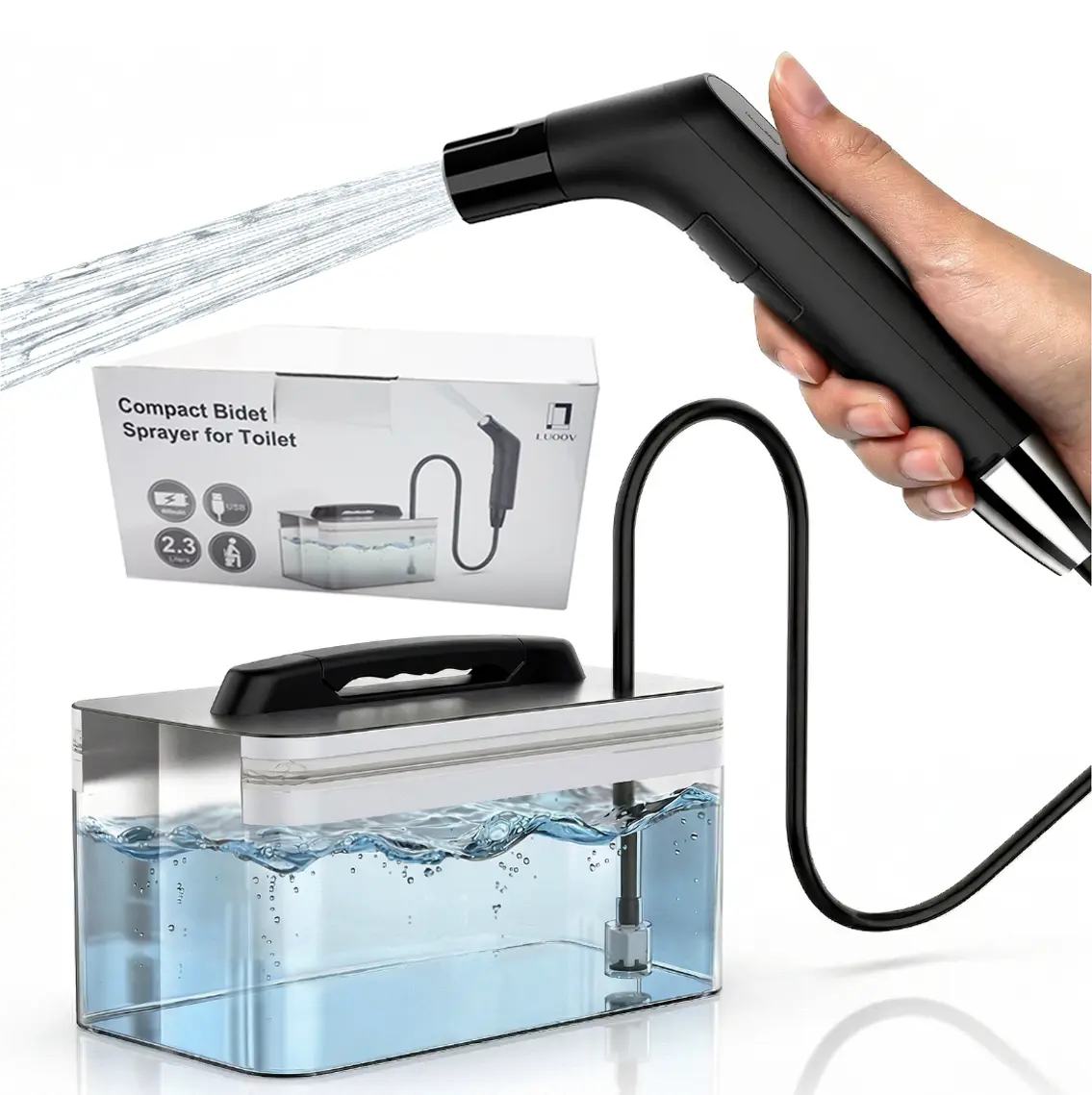 Portable Travel Electric Bidet Sprayer, Rechargeable Handheld Bidet Kit for Personal Cleaning, 2.3L Water Tank with Dual Pressure Settings for Baby Care, Postpartum, Camping