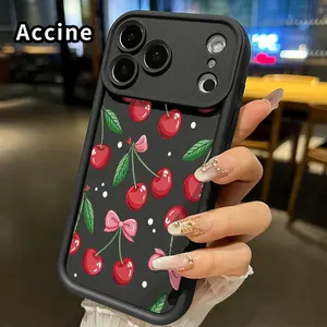 Cherry Bow Delight Pattern TPU Phone Case for iPhone 17 Pro Max 16 15 14 Plus 13 12 Mini 11 XR X XS Air E Shockproof Non Slip Military-Grade Protection Silicone Cover Smartphone Casing