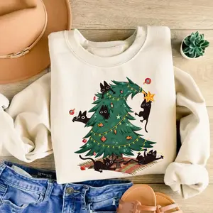 Christmas Tree And Cat Sweatshirt, Cute Christmas Shirt, Cat Owner Gift, Cat Lover Xmas Top