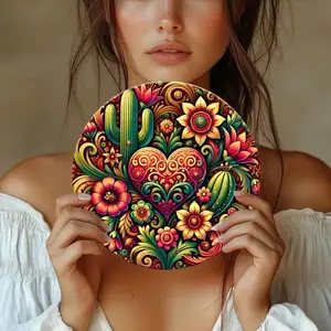 1pc Vibrant 8x8" Mexican Heart & Floral Bloom Aluminum Wall Art - Retro-Inspired, Easy to Hang, Durable Decor for Bedroom, Kitchen, Dining Room, Bar - Colorful Cacti & Flowers Design, Ideal for Home, Office or as a Gift, Mexican Home Decor,