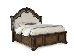 B1640-EK  Ludwig Rich Brown Finish Wood Padded Upholstered Nail Head Trim Headboard Eastern King only