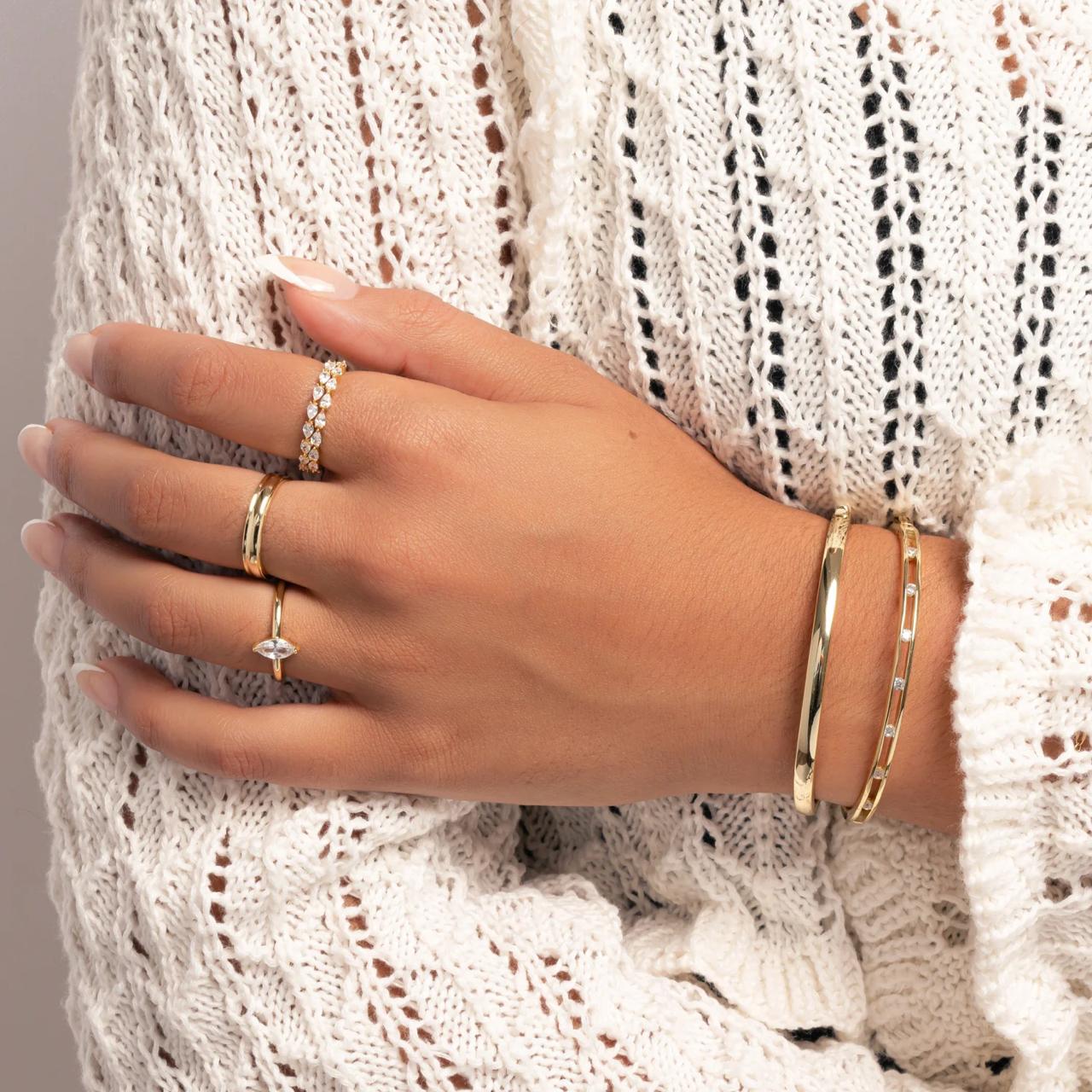 Studded Bangle Bracelet for Women – 14K Gold Plated 925 Sterling Silver | CZ Diamond Bangle | Elegant Stackable Jewelry Studded Bangle Bracelet for Women – 14K Gold Plated 925 Sterling Silver | CZ Diamond Bangle | Elegant Stackable Jewelry