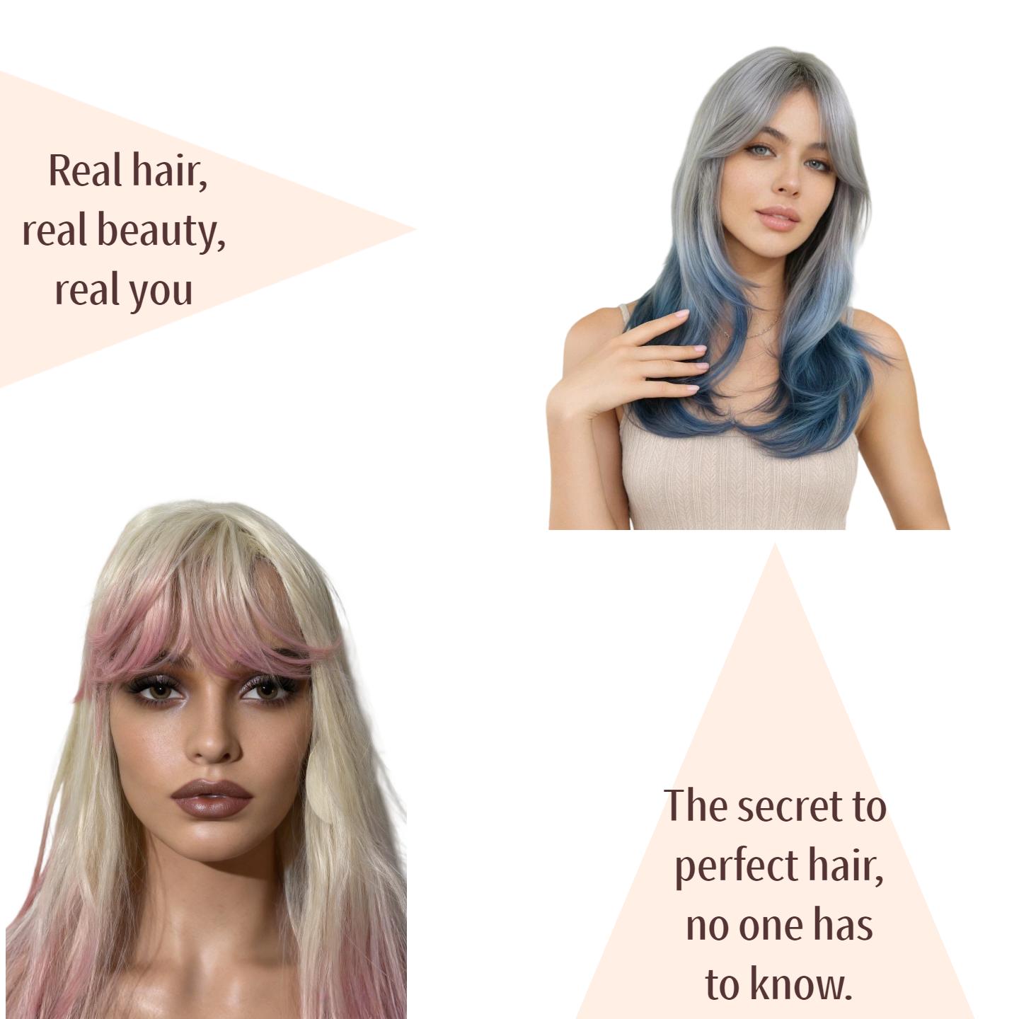 Blue & White Ombré Short Wig — Women's Straight Bob Wig with Bangs, Synthetic Material, Suitable for Daily Wear (Includes Wig Cap)