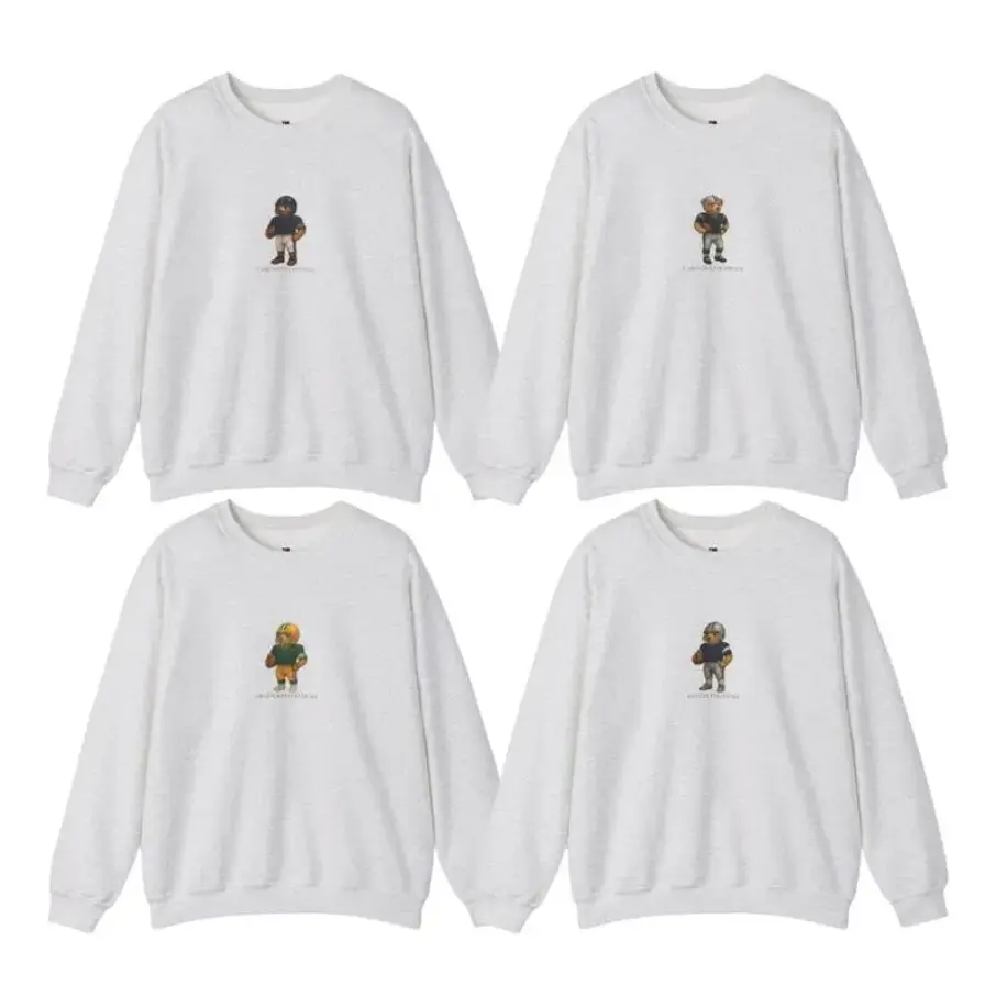 Vintage Football Teddy Bear Sweatshirt, for Women & Men Ash Color Long Sleeve Perfect Gift for Football Fans, Fsahion For All