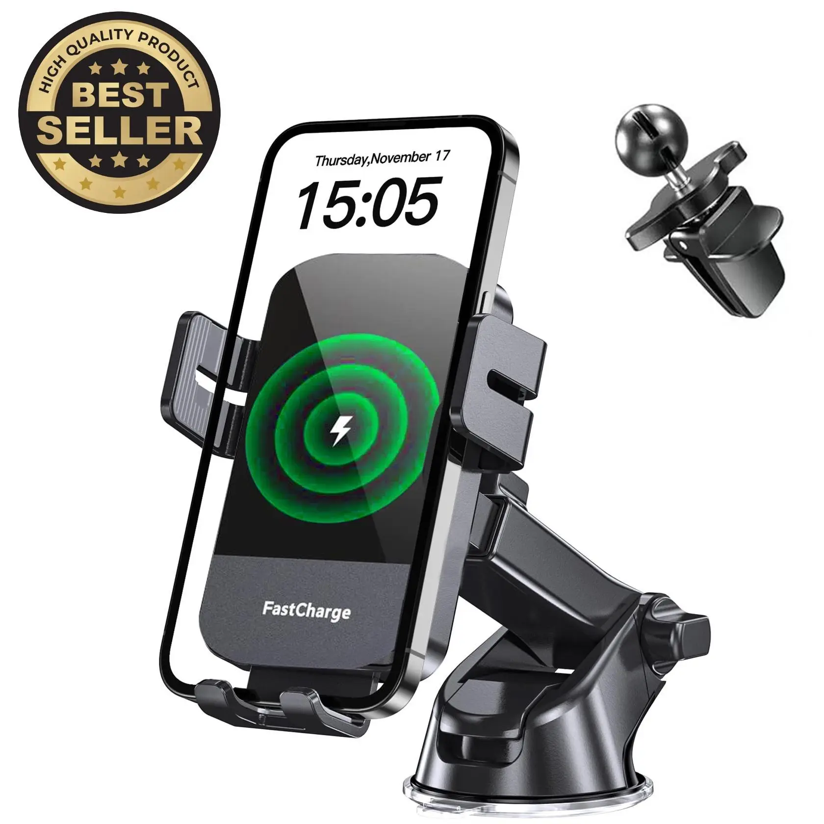 Wireless Car Charger, 15W Fast Charging Auto Clamping Car Charger Phone Mount Phone Holder fit for iPhone 15 14 13 12 11 Pro Max Xs, Samsung Galaxy S2