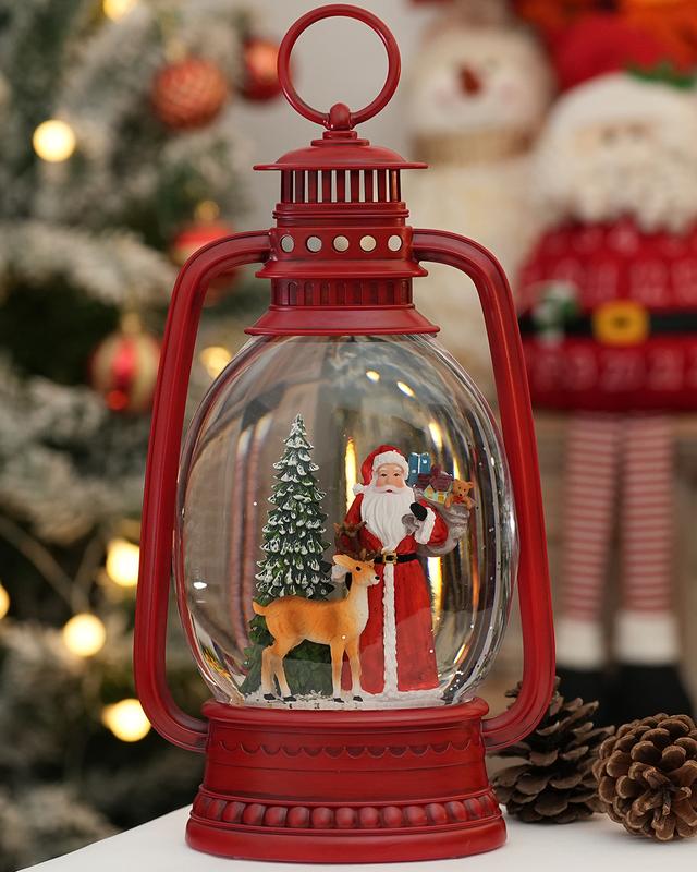 12.6 Inch Large Christmas Snow Globes, Snow Globe Christmas with Santa, Glittering Snow Globe Lantern with Timer, Musical Christmas Snow Globe for Christmas Decor(Santa)