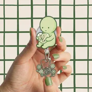 Kawaii Nurse Badge Reel | Smiski Accessory, Floral Charm