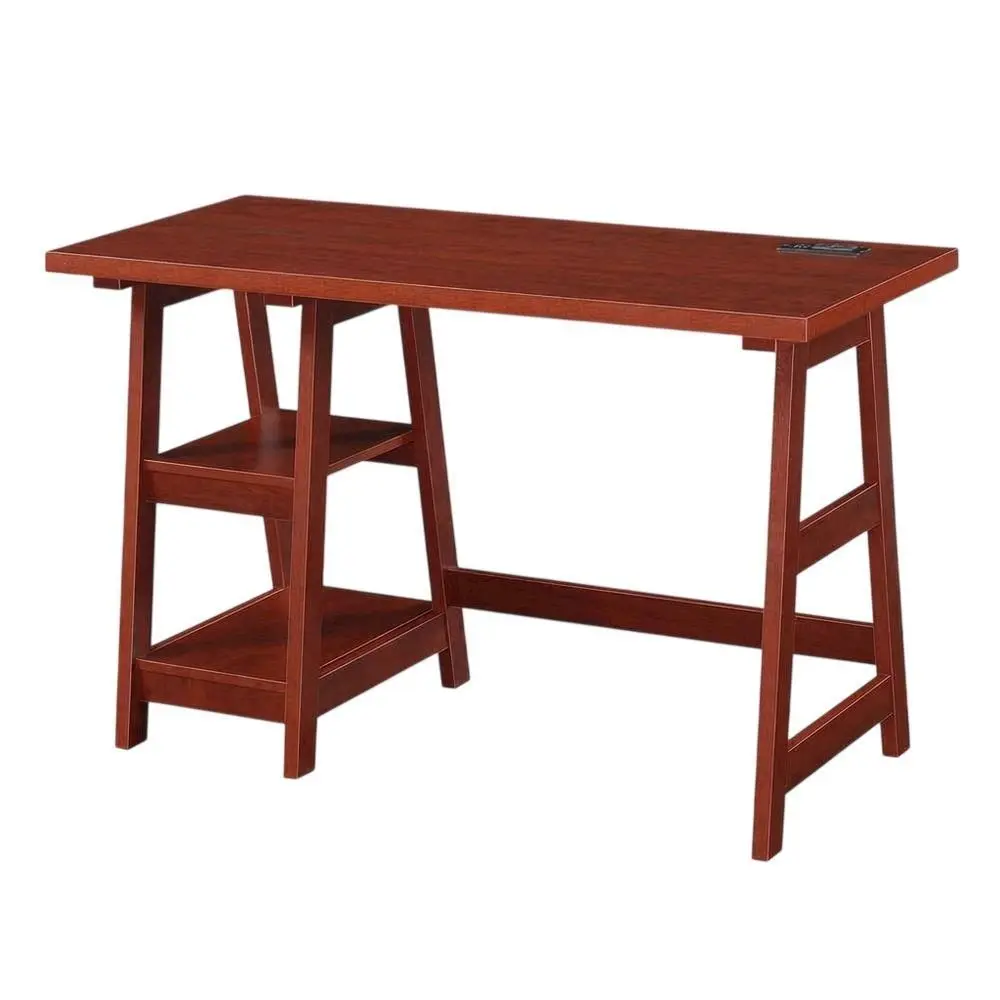 Cherry Trestle Computer Desk with Integrated Charging Station and Melamine Finish, Computer Desks