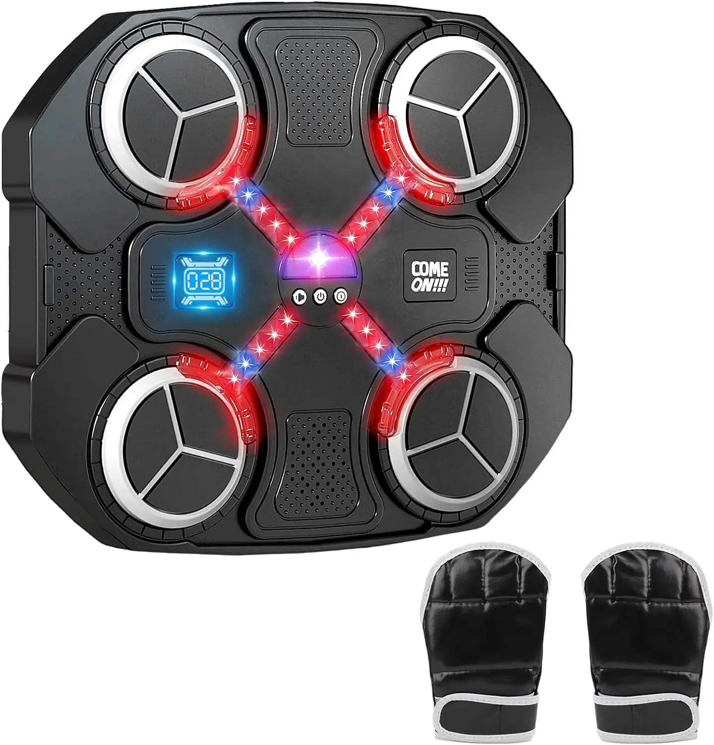 4-Target Smart Music Boxing Training Machine - Wall Mount Home Fitness Gear, Unisex Stress Relief with Free Gloves, Adjustable Strap, Velcro Straps, Hit Counter Feedback, USB Cable, Ideal for Birthdays & Festivals
