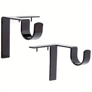 2pcs No Drill Curtain Rod Bracket, Adjustable Metal Heavy Duty Curtain Rod Holders, Screwless Curtain Rods Brackets For Home Bedroom Living Room Window And Door Curtain Stand