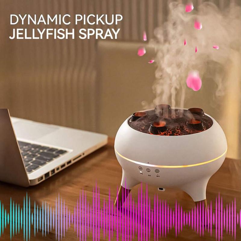 JELLOO Jellyfish Mist Aromatherapy Humidifier With 7 Colors LED Lights, 2 Modes Fire Mist Waterless Auto Shut Off Aromatherapy Diffuser, Voice Activated Sound Pickup Mist, For Bedroom, Office, Yoga Room