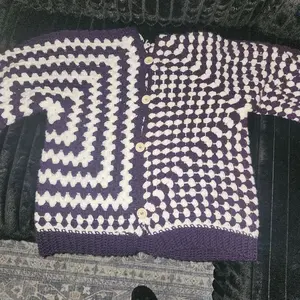 Adult Hexagon Cardigan - Purple and White Geometric Patterned crochet sweater Comfy Knitwear Soft Fit