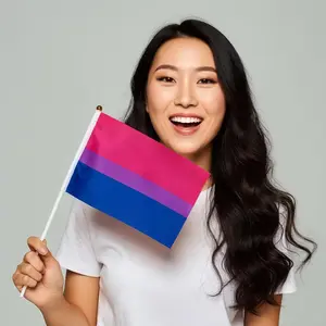 Small Bisexual Pride Flags on Stick – Handheld Bi Pride Mini Flags with Pink Purple Blue Stripes, Polyester Fabric & Plastic Stick for LGBTQ+ Parades, Pride Events, Parties & Decorations