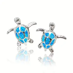 Women's Ocean-Style Hawaiian Opal Turtle Stud Earrings