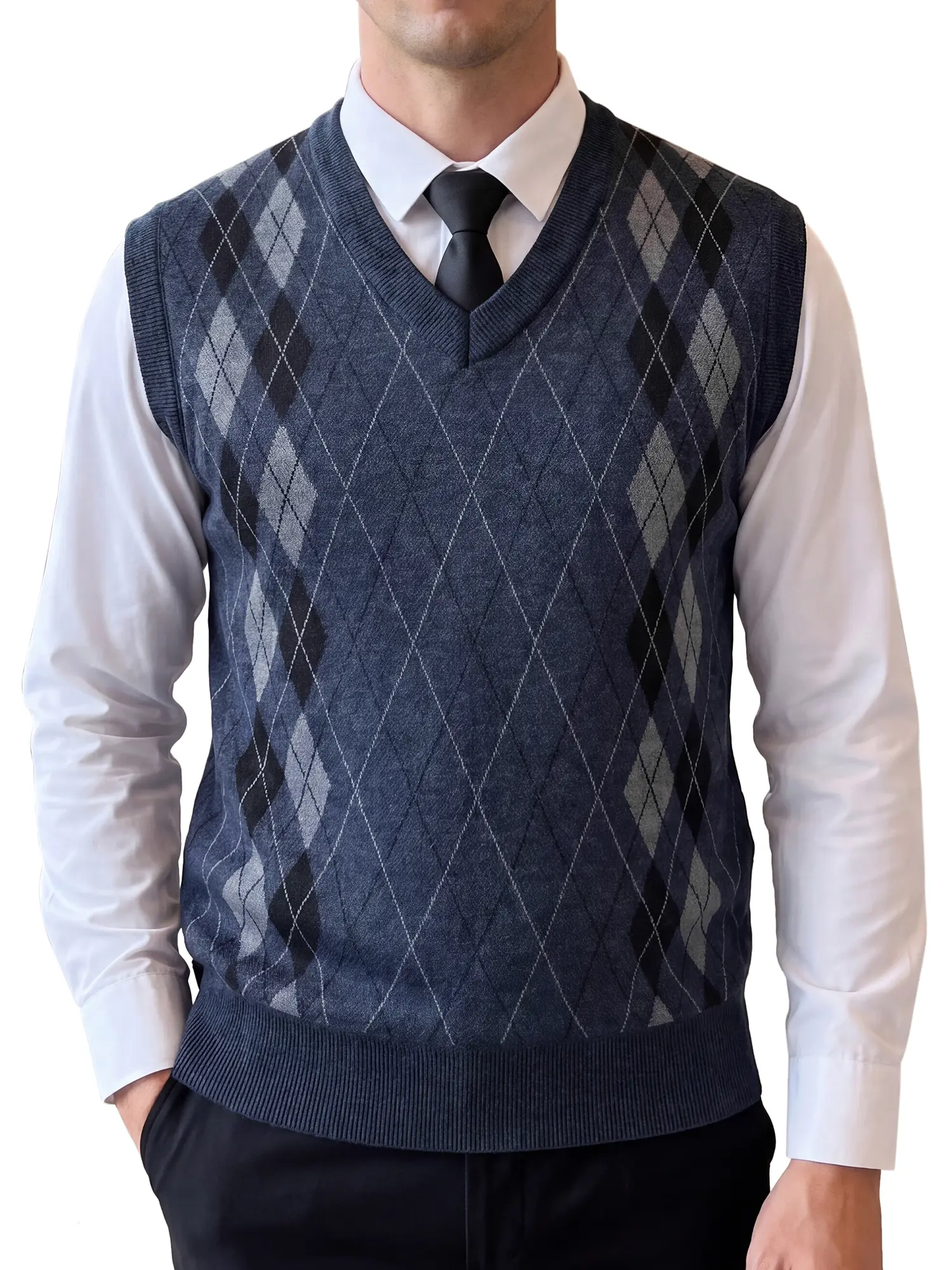 INSPIRE CHIC Men's Classic Sleeveless Pullover V-Neck Argyle Knit Sweater Vest