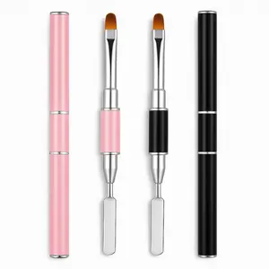 2Pcs Dual-Ended Nail Art Brush and Spatula Set - Pink & Black UV Gel Nail Tools for Poly Extension, Sculpture Gel - Manicure Design Kit for Salon & DIY Use