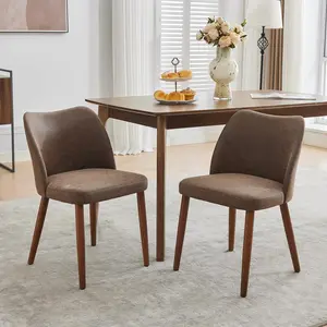 Dining Chair Set of 2, Leather Upholstered Dining Chair with Wood Legs, Kitchen Chairs with Thick Cushions for Dining Room, Living Room, Taupe