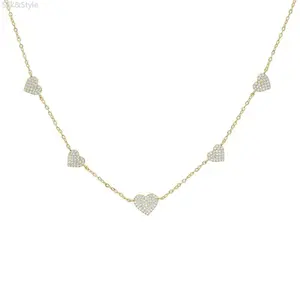 Diamonique x Jennifer Miller 5 Heart Station Necklace, Sterl Cubic Zirconia Pendant