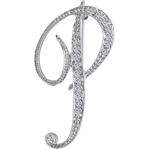 A-Z 26 Letters Pins Brooches  Metal Broaches Pins-Clear Crystal Initial Breastpin