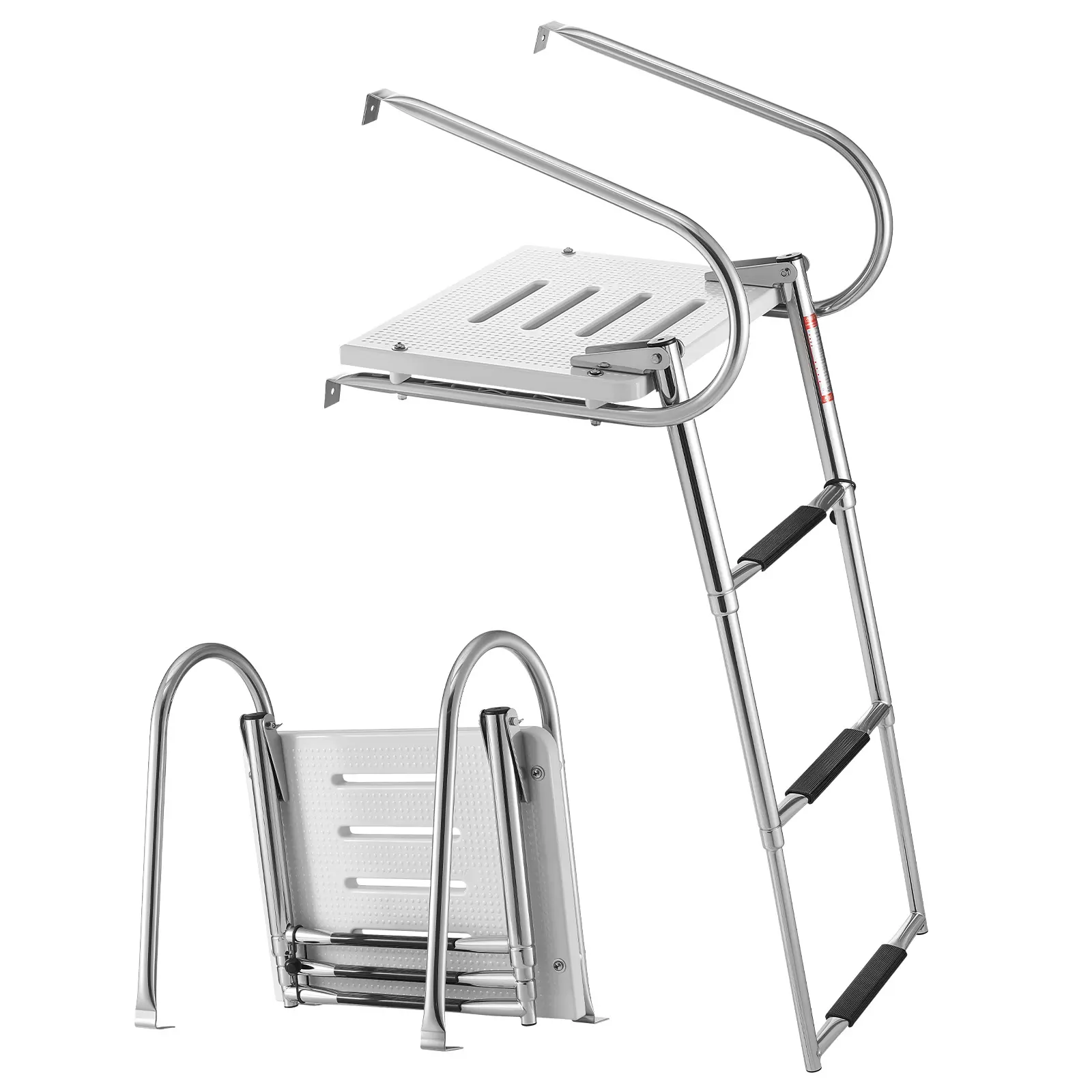 【summerfinds】VEVOR 3-Step 304 Stainless Steel Telescoping Foldable Marine Swim Deck Ladder for Adults, 400 lbs Capacity, Wide Anti-Slip Steps, Handrails, Durable Platform, Rear Entry Inboard/Outboard Boats | Father's Day Gift, Telescopic Ladder, Marine Gr
