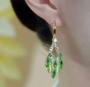 LisiZen Fan Shape Earrings 14K Gold Plated Sparkling Zircon Drop Design, Chic Fashion Jewelry Statement Earrings for Women DZEH4210