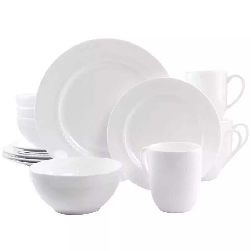 Gibson Elite 81387.16 Embossed Bone Dinnerware Set, White - 16 Piece