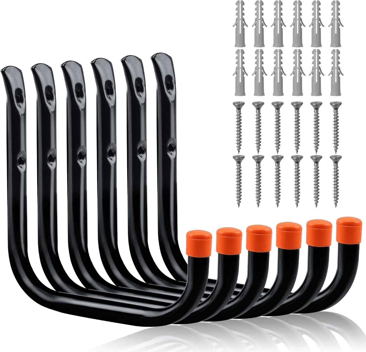 6-Pack 8-Inch Garage Storage Hooks, Wall-Mount Large Utility Hangers for Ladders, Bikes, Hoses & Tools with Screws and Anchors
