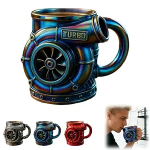 Retro Engine Coffee Mug, V8 Engine Turbo Mug, 3D Mechanical Coffee Cup, Resin Exterior, Stainless Steel Lining, Unique Gift for Car Enthusiasts, Coffee Travel Mug