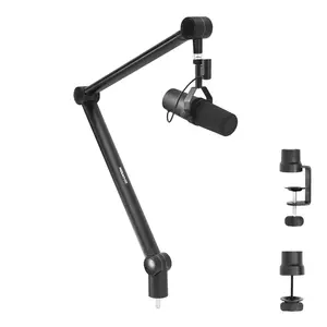 Mount-It! Low Profile Adjustable Podcast Microphone Boom Arm with Desk Mount – Gaming & Streaming Mic Stand with Built-In Cable Management