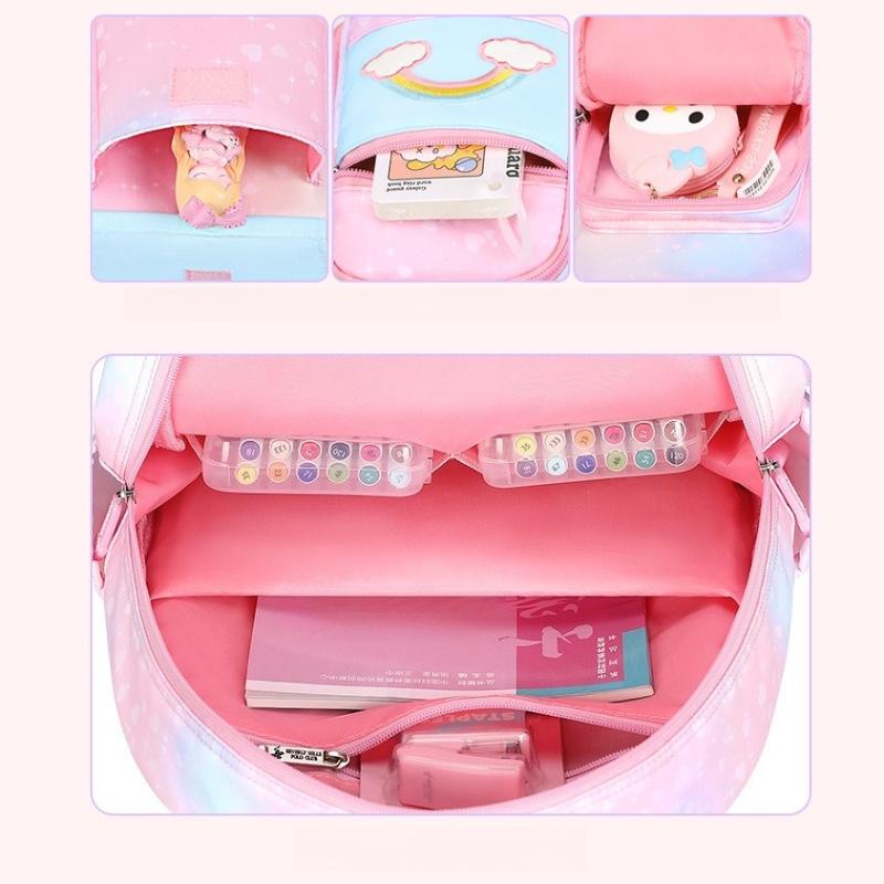 Gradient Color Backpack, Cute Cartoon Large Capacity School Backpack Double Shoulder Backpack, Casual Outdoor Bag