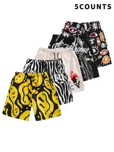 5-PACK Men's Snake & Flame Print Athletic Shorts | Baggy Gym-to-Pool / Letter Design Quick-Dry Swimshorts w/ Deep Pockets | Hiking Shorts Manic Gym & Daily Wear | Adjustable Drawstring Value Set, Men's Gym Shorts,summervibes