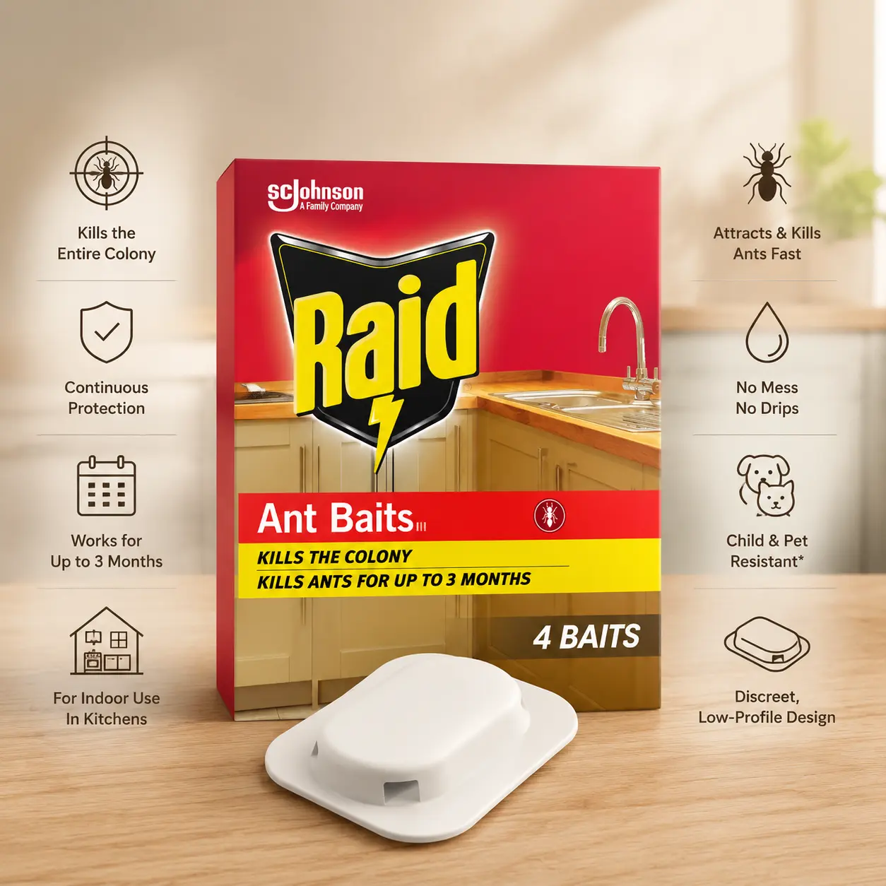 Raid Ant & German Cockroach Killer Gel Baits, Household Pest Control, Colony-Killing, 3-Month Ant Protection, Child-Resistant, 4-Count Pack