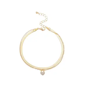 Fashionable heart-shaped body chain, couple's best friend's foot snake bone copper inlaid rhinestone pendant, chain accessory