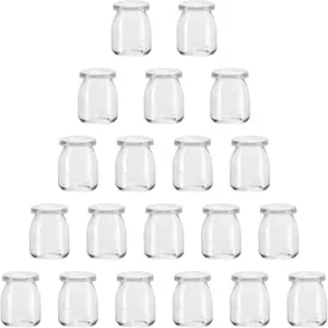 6 Pcs Yogurt Pudding Jars With Plastic Lids Ideal for Jam | Honey | Wedding Favors | Shower Favors | Baby Foods (5.5 oz (150ml)), Glass jars bottles