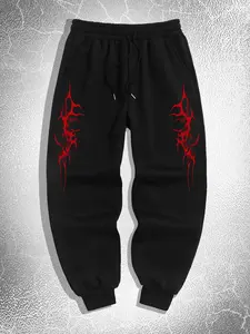 Dark Thorn Print Jogger Pants, Subculture Streetwear Loose Fit Sportswear, Casual Graphic Sweatpants for All Seasons