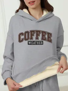 Women's Coffee Letter Print Drop Shoulder Hoodie, Casual Long Sleeve Hooded Sweatshirt for Fall & Winter, Women's Clothes for Daily Wear