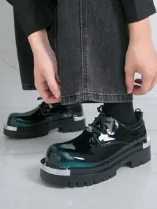 Men's Large Size PU Leather Loafers, One-Step Derby Shoes, Retro British Style, Thick Sole Height Increasing Wingtip Casual Leather Shoes