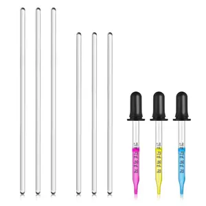 6PCS Glass Stir Sticks Lab Glass Stirring Rod 8"X2 10"X2 with Both Ends round and 3PCS Glass Graduated Droppers 4"X2 for Science Lab Kitchen Science Education (9) Burry Life Science