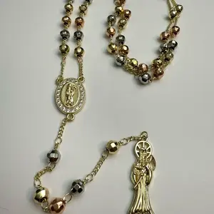 Santa Muerte Rosario Gold Plated 30”Long