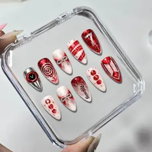 Personalized Inspired Best Boy Band K-pop Nails| 7 Spirit AriRang-Album Red White Silver Press On Nail Set| Custom Fanmerch Gift For Her
