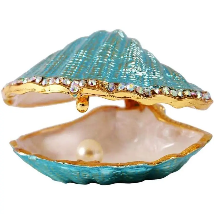 Glass & Metal Decorative Trinket Box - Pearl Mussel Design with Pearl Centerpiece, Home Decor Organiser, Table Decor, Organizing Rings Holder for Small Trinkets, Room Accessories