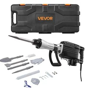 fathersdaygift VEVOR Demolition Jack Hammer, 2800 W Powerful Electric Jackhammer, 1200 BPM Concrete Breaker with 3 Chisels, a Clay Spade, Carrying Case, Gloves, for Concrete, Wall, Brick, Tile and Foundation